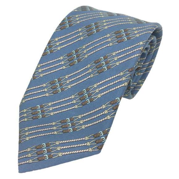 HERMES tie blue horse harness pattern silk for men aq10129 10013480